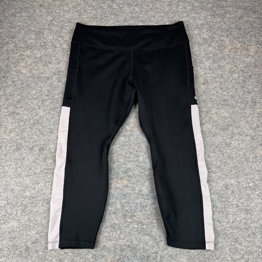 Nike Dri Fit Cropped Training Leggings Polyester Stretch Black Womens XXL 2XL